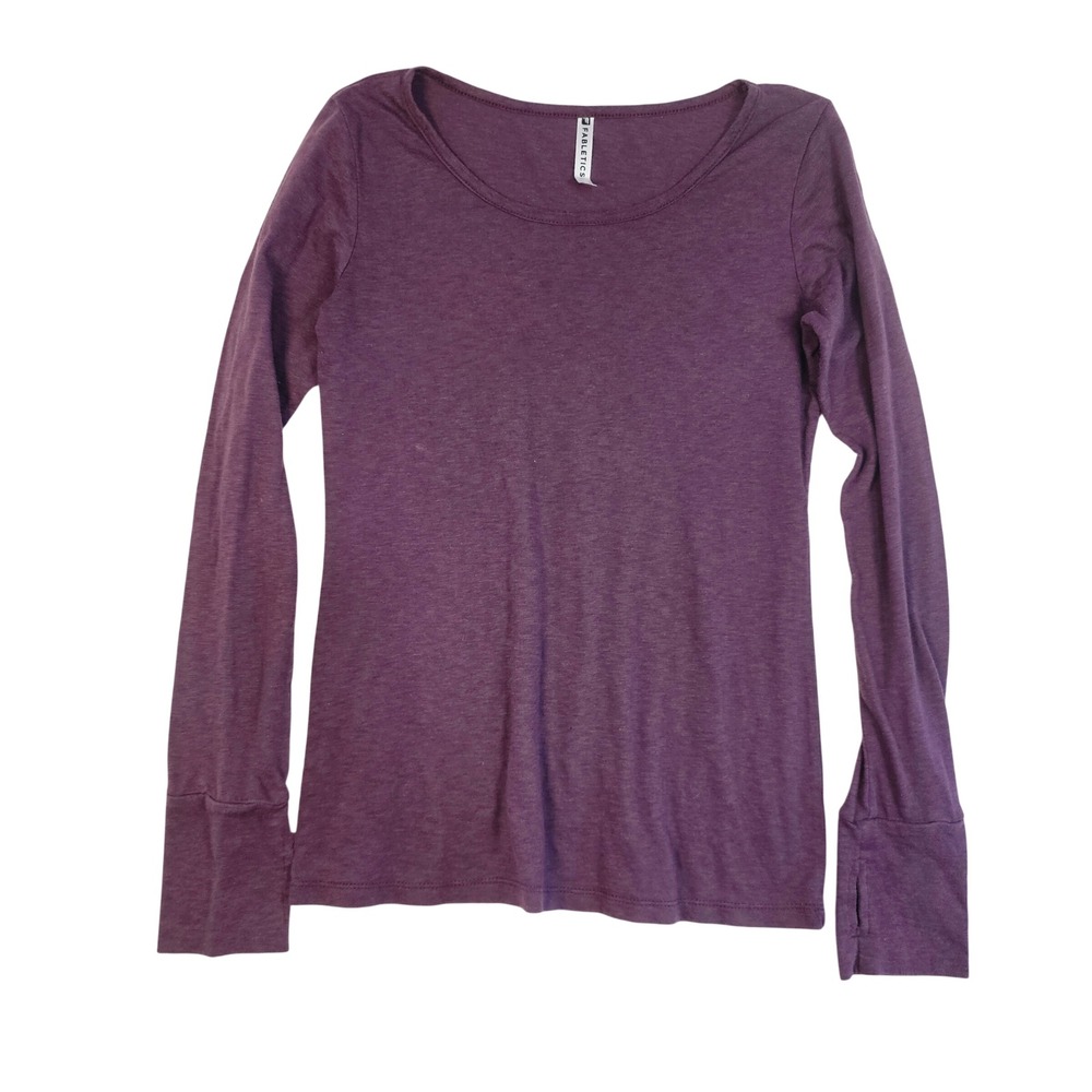 Fabletics Womens Medium Purple Long Sleeve Thumbhole Scoop Neck Activewear Top